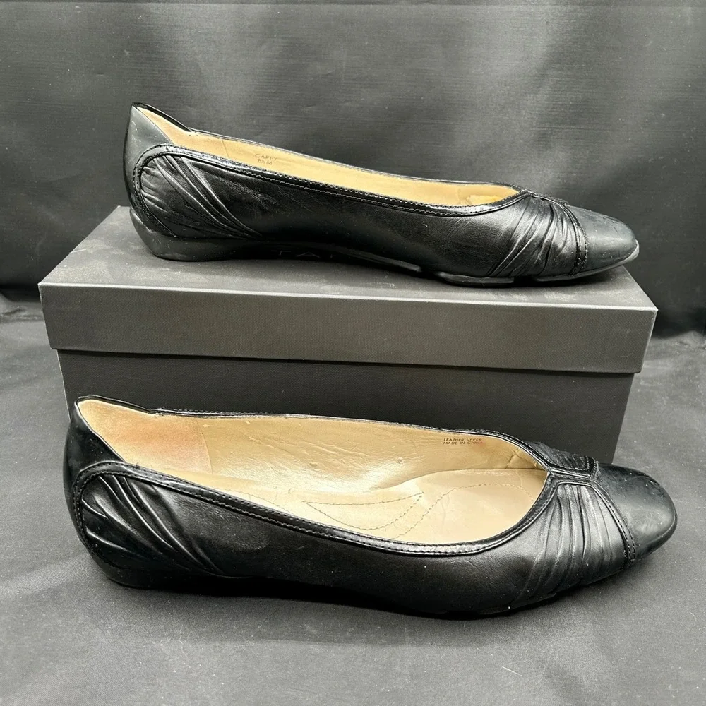 Tahari Ballet Flats Leather Dress Shoes‎ Black Career Office 8.5M Business